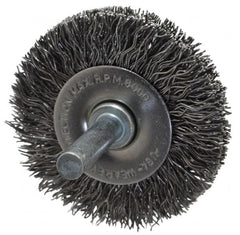 Made in USA - 2" OD, 1/4" Shank Diam, Crimped Steel Wheel Brush - 1/4" Face Width, 0.014" Filament Diam, 6,000 RPM - Strong Tooling