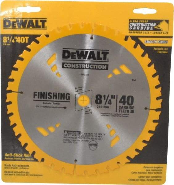 DeWALT - 8-1/4" Diam, 5/8" Arbor Hole Diam, 40 Tooth Wet & Dry Cut Saw Blade - Carbide-Tipped, General Purpose Action, Diamond Arbor - Strong Tooling