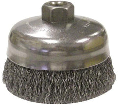 Anderson - 5" Diam, 5/8-11 Threaded Arbor, Steel Fill Cup Brush - 0.014 Wire Diam, 1-1/4" Trim Length, 9,000 Max RPM - Strong Tooling