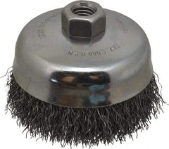 Anderson - 5" Diam, 5/8-11 Threaded Arbor, Steel Fill Cup Brush - 0.02 Wire Diam, 1-1/4" Trim Length, 9,000 Max RPM - Strong Tooling