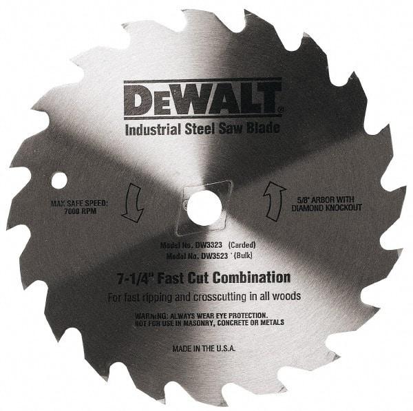 DeWALT - 7-1/4" Diam, 5/8" Arbor Hole Diam, 140 Tooth Wet & Dry Cut Saw Blade - Steel, Smooth Action, Standard Round Arbor - Strong Tooling