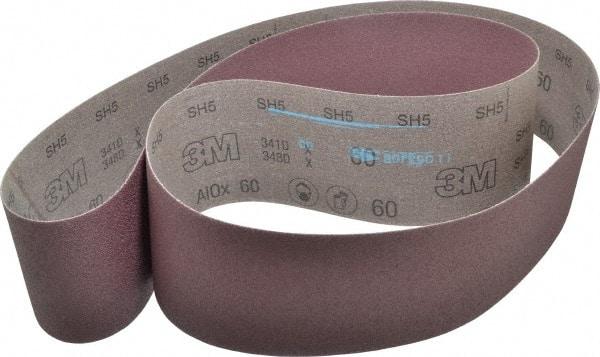 3M - 4" Wide x 80" OAL, 60 Grit, Aluminum Oxide Abrasive Belt - Aluminum Oxide, Medium, Coated, X Weighted Cloth Backing, Series 341D - Strong Tooling