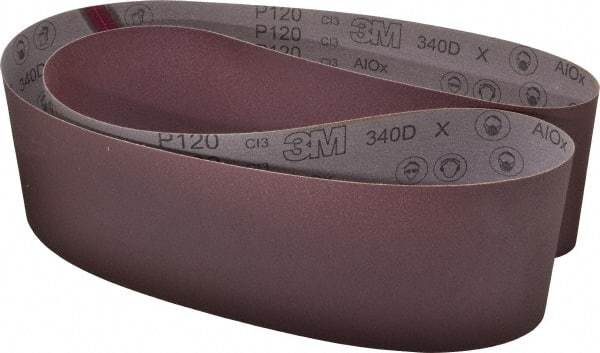 3M - 6" Wide x 89" OAL, 120 Grit, Aluminum Oxide Abrasive Belt - Aluminum Oxide, Fine, Coated, X Weighted Cloth Backing, Series 240D - Strong Tooling