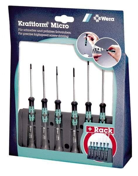 Wera - 6 Piece Phillips & Slotted Screwdriver Set - Round Shank, Ergonomic Handle, Bit Sizes: Philips #0 & #1 - Strong Tooling