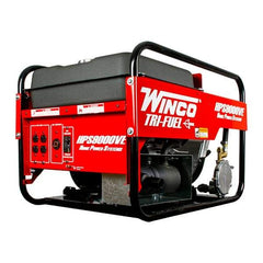 Winco Inc - 3-1/2 hr Full Load Time, 9 kW, Electric/Pull Start, Gasoline, Liquid Propane (LP) & Natural Gas Portable Power Generator - 7 Gal Tank, 32-3/4" Long x 22-1/2" Wide x 22" Deep, 480 cc Engine - Strong Tooling