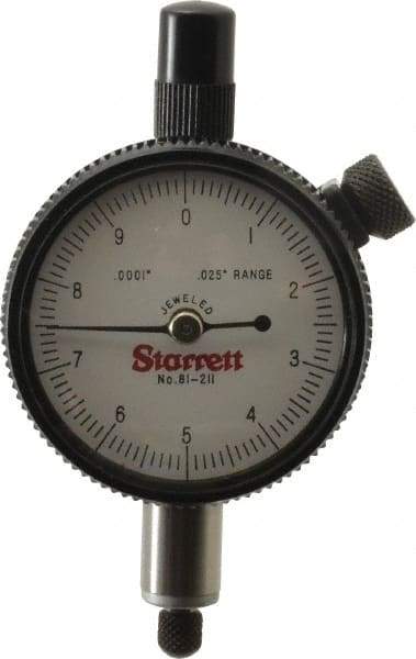 Starrett - 0.025" Range, 0-10 Dial Reading, 0.0001" Graduation Dial Drop Indicator - 1-11/16" Dial, 0.01" Range per Revolution - Strong Tooling