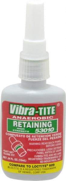 Vibra-Tite - 10 mL Bottle, Green, High Strength Liquid Retaining Compound - Series 530, 24 hr Full Cure Time, Hand Tool Removal - Strong Tooling