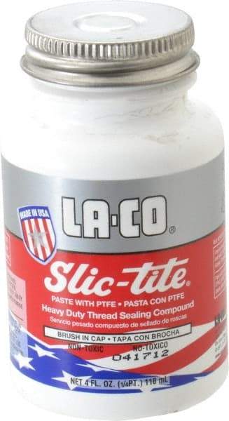 LA-CO - 1/4 Pt Brush Top Can White Thread Sealant - Paste with PTFE, 500°F Max Working Temp, For Metal, PVC, CPVC & ABS Plastic Pipe Threads - Strong Tooling