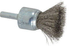 Weiler - 3/4" Brush Diam, Crimped, End Brush - 1/4" Diam Steel Shank, 22,000 Max RPM - Strong Tooling