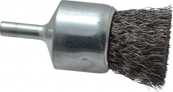 Weiler - 1" Brush Diam, Crimped, End Brush - 1/4" Diam Steel Shank, 22,000 Max RPM - Strong Tooling