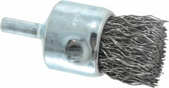 Weiler - 1" Brush Diam, Crimped, End Brush - 1/4" Diam Steel Shank, 22,000 Max RPM - Strong Tooling