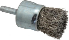 Weiler - 1" Brush Diam, Crimped, End Brush - 1/4" Diam Steel Shank, 22,000 Max RPM - Strong Tooling