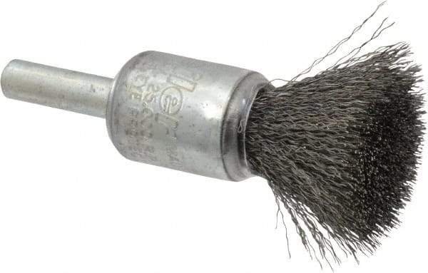 Weiler - 1/2" Brush Diam, Crimped, End Brush - 1/4" Diam Steel Shank, 25,000 Max RPM - Strong Tooling