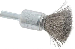 Weiler - 1/2" Brush Diam, Crimped, End Brush - 1/4" Diam Steel Shank, 25,000 Max RPM - Strong Tooling