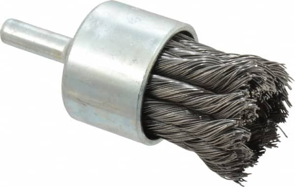 Weiler - 1-1/8" Brush Diam, Knotted, End Brush - 1/4" Diam Shank, 22,000 Max RPM - Strong Tooling