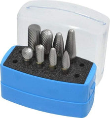 Made in USA - 8 Piece, 1/4" Shank Burr Set - Solid Carbide, Multiple Head Shapes, 14° Included Angle - Strong Tooling