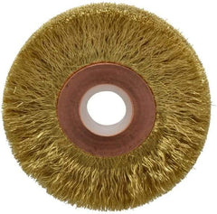 Anderson - 2" OD, 1/2" Arbor Hole, Crimped Brass Wheel Brush - 1/4" Face Width, 1/2" Trim Length, 0.005" Filament Diam, 20,000 RPM - Strong Tooling