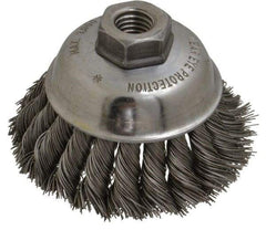 Anderson - 3-1/2" Diam, 5/8-11 Threaded Arbor, Steel Fill Cup Brush - 0.02 Wire Diam, 1-1/4" Trim Length, 9,000 Max RPM - Strong Tooling