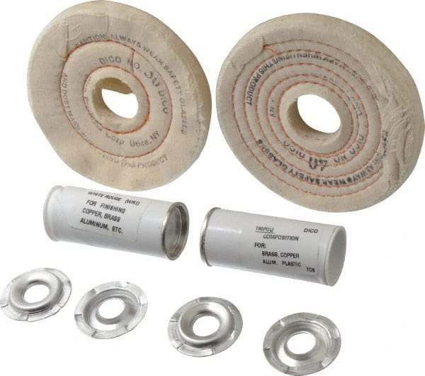 Dico - 4" Diam Cushion Sewn, Spiral Sewn Buffing Wheel Set - 1/2 - 1" Arbor Hole, Tripoli - Strong Tooling