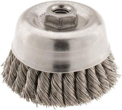 Anderson - 4" Diam, 5/8-11 Threaded Arbor, Stainless Steel Fill Cup Brush - 0.02 Wire Diam, 1-1/4" Trim Length, 9,000 Max RPM - Strong Tooling