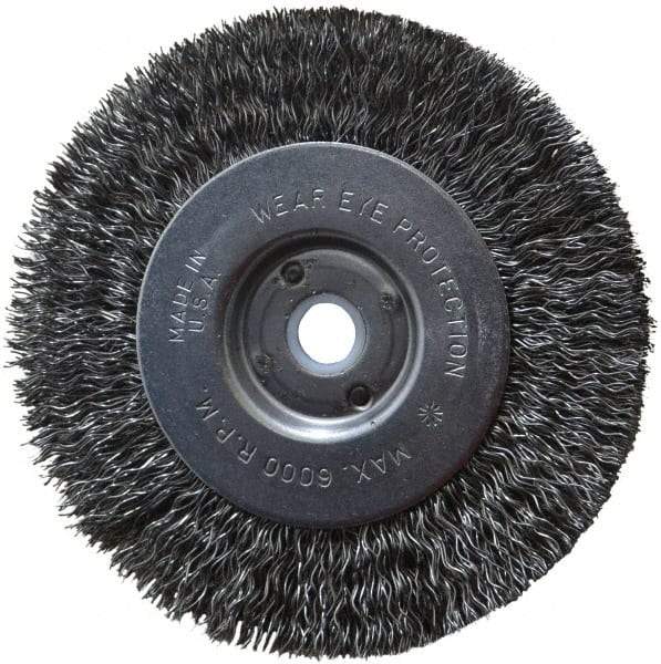 Anderson - 4" OD, 1/2" Arbor Hole, Crimped Steel Wheel Brush - 11/32" Face Width, 13/16" Trim Length, 0.014" Filament Diam, 6,000 RPM - Strong Tooling