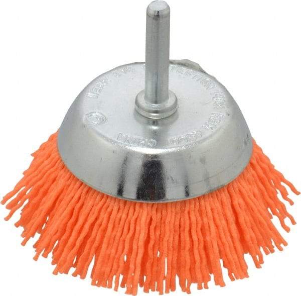 Dico - 2-1/2" Diam, 1/4" Shank Diam, Nylon Fill Cup Brush - Aluminum Oxide Abrasive Material, 0.04 Wire Diam - Strong Tooling