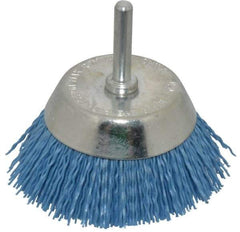 Dico - 2-1/2" Diam, 1/4" Shank Diam, Nylon Fill Cup Brush - Aluminum Oxide Abrasive Material, 0.03 Wire Diam - Strong Tooling