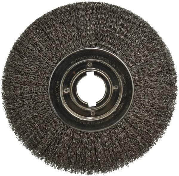 Anderson - 12" OD, 2" Arbor Hole, Crimped Steel Wheel Brush - 1-1/4" Face Width, 3" Trim Length, 0.02" Filament Diam, 3,600 RPM - Strong Tooling