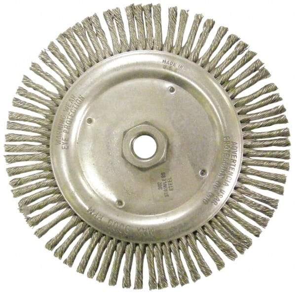 Anderson - 6-7/8" OD, 5/8-11 Arbor Hole, Knotted Steel Wheel Brush - 3/16" Face Width, 1-1/4" Trim Length, 0.02" Filament Diam, 9,000 RPM - Strong Tooling