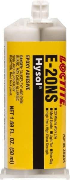 Loctite - 50 mL Cartridge Two Part Epoxy - 20 min Working Time, 2,790 psi Shear Strength, Series E-20NS - Strong Tooling