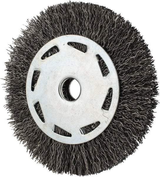 Value Collection - 4" OD, 1/2" Arbor Hole, Crimped Steel Wheel Brush - 7/16" Face Width, 23/32" Trim Length, 0.012" Filament Diam, 5,000 RPM - Strong Tooling