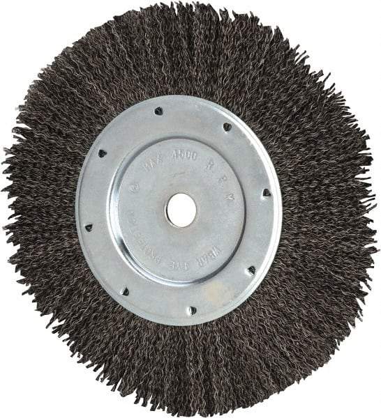 Value Collection - 8" OD, 1/2" Arbor Hole, Crimped Steel Wheel Brush - 9/16" Face Width, 1-9/16" Trim Length, 0.012" Filament Diam, 4,500 RPM - Strong Tooling