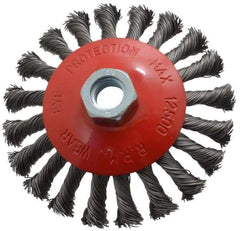 Value Collection - 4-9/16" OD, 5/8-11 Arbor Hole, Knotted Steel Wheel Brush - 9/16" Face Width, 7/8" Trim Length, 0.015" Filament Diam, 12,500 RPM - Strong Tooling