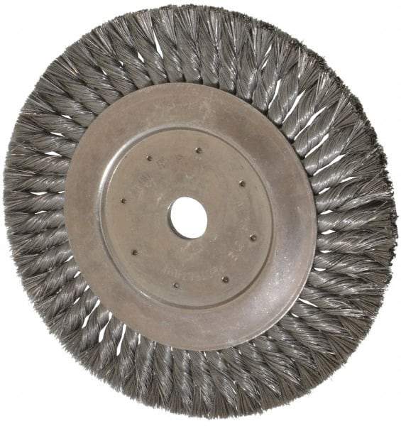 Value Collection - 10" OD, 1" Arbor Hole, Knotted Steel Wheel Brush - 5/8" Face Width, 1-11/16" Trim Length, 0.008" Filament Diam, 4,500 RPM - Strong Tooling