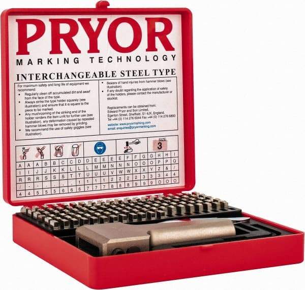 Pryor - 112 Piece, 1/8 Inch Character, Hardened Steel Type Set - 9 Character Capacity - Strong Tooling