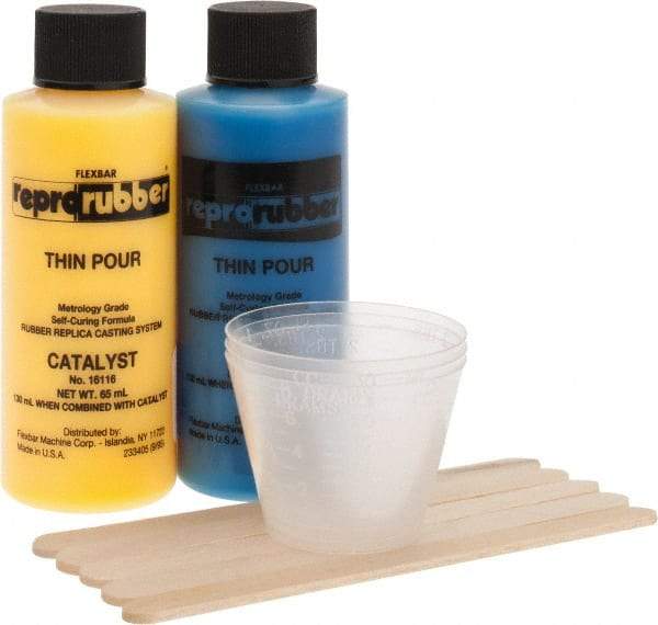 Flexbar - 130 ml Thin Pour Casting Material Kit - Thin Pour, 130 ml Kit, 1 Bottle of Base Material, 1 Bottle of Catalyst, 5 Measuring Cups, 10 Stirring Sticks - Strong Tooling