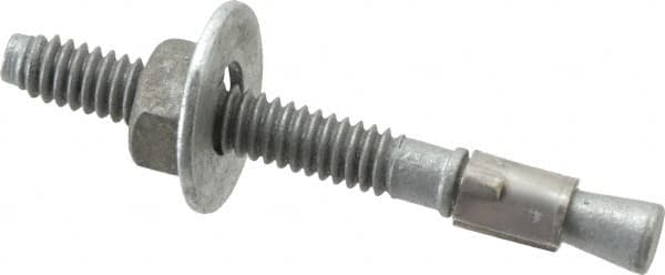 Made in USA - 1/4" Diam, 1/4" Drill, 2-1/4" OAL, 2-7/8" Min Embedment Wedge Expansion Concrete Anchor - Grade 5 Steel, Galvanized Finish, Hex Nut Head, Hex Drive, 1-3/8" Thread Length - Strong Tooling