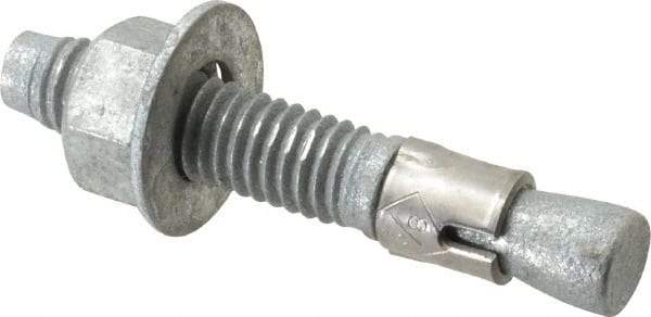 Made in USA - 3/8" Diam, 3/8" Drill, 2-1/4" OAL, 2-7/8" Min Embedment Wedge Expansion Concrete Anchor - Grade 5 Steel, Galvanized Finish, Hex Nut Head, Hex Drive, 1-3/16" Thread Length - Strong Tooling