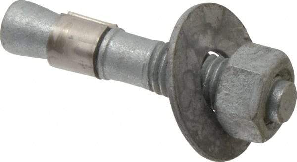 Made in USA - 5/8" Diam, 5/8" Drill, 3-1/2" OAL, Wedge Expansion Concrete Anchor - Grade 5 Steel, Galvanized Finish, Hex Nut Head, Hex Drive, 1-5/8" Thread Length - Strong Tooling