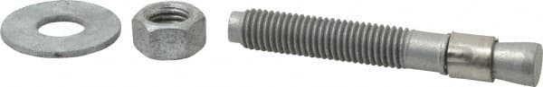 Made in USA - 5/8" Diam, 5/8" Drill, 4-1/2" OAL, Wedge Expansion Concrete Anchor - Grade 5 Steel, Galvanized Finish, Hex Nut Head, Hex Drive, 2-5/8" Thread Length - Strong Tooling