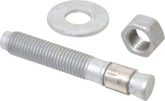 Made in USA - 3/4" Diam, 3/4" Drill, 4-3/4" OAL, 1-5/8" Min Embedment Wedge Expansion Concrete Anchor - Grade 5 Steel, Galvanized Finish, Hex Nut Head, Hex Drive, 2-7/8" Thread Length - Strong Tooling