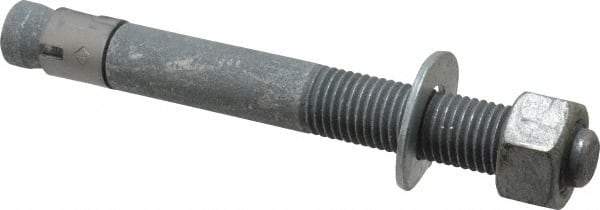 Made in USA - 1" Diam, 1" Drill, 9" OAL, 1-1/8" Min Embedment Wedge Expansion Concrete Anchor - Grade 5 Steel, Galvanized Finish, Hex Nut Head, Hex Drive, 4" Thread Length - Strong Tooling