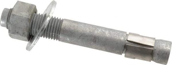 Made in USA - 1-1/4" Diam, 1-1/4" Drill, 9" OAL, Wedge Expansion Concrete Anchor - Grade 5 Steel, Galvanized Finish, Hex Nut Head, Hex Drive, 3-1/4" Thread Length - Strong Tooling