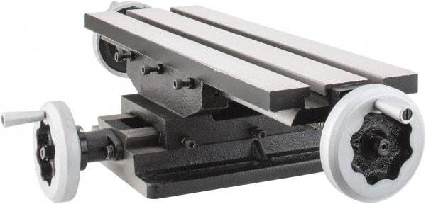 Interstate - 6" Table Width x 19 Table Length, 7-1/2" Cross Travel x 11" Longitudinal Travel, Slide Machining Table - 5" Overall Height, Two 9/16" Longitudinal T Slots, 10-1/2" Base Length x 8" Base Width - Strong Tooling