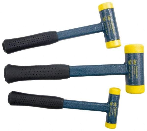 Wiha - 3 Piece, Steel Cushion Grip Handle Med Hard Polyurethane Replaceable Faces, Dead Blow Hammer Set - 12-5/8, 13-5/8, 16-5/32" OAL, Replaceable Face Deadblows 3 Med Deadblow Hammers - Strong Tooling