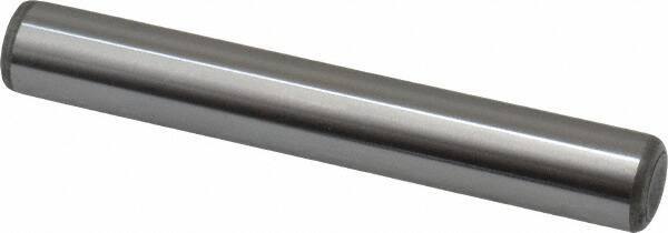 Made in USA - 7/16" Diam x 3" Pin Length Grade 8 Alloy Steel Standard Dowel Pin - Bright Finish, C 47-58 & C 60 (Surface) Hardness, 22,550 Lb (Single Shear), 45,100 Lb (Double Shear) Breaking Strength, 1 Beveled & 1 Rounded End - Strong Tooling