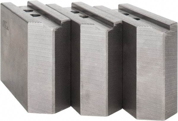 Abbott Workholding Products - 12" & Up Chuck Capacity, 1.5mm x 60° Serrated Attachment, Square Soft Lathe Chuck Jaw - 3 Jaws, Steel, 1.1811" Btw Mount Hole Ctrs, 5-1/2" Long x 2" Wide x 4" High, 0.8268" Groove, 0.6299" & 16mm Fastener - Strong Tooling