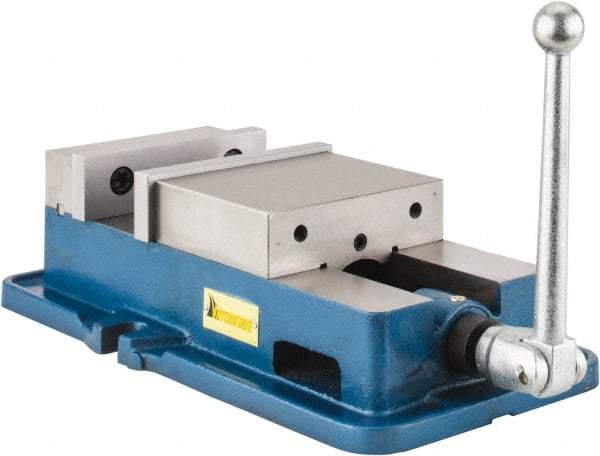 Interstate - 6" Jaw Width, 5-29/32" Jaw Opening Capacity, Horizontal Stationary Machine Vise - Manual Operation, 7,875 Lb Capacity, 1 Station, 16.85" Long x 4.72" High x 1-1/2" Deep, 1-1/2" Jaw Height, Cast Iron - Strong Tooling