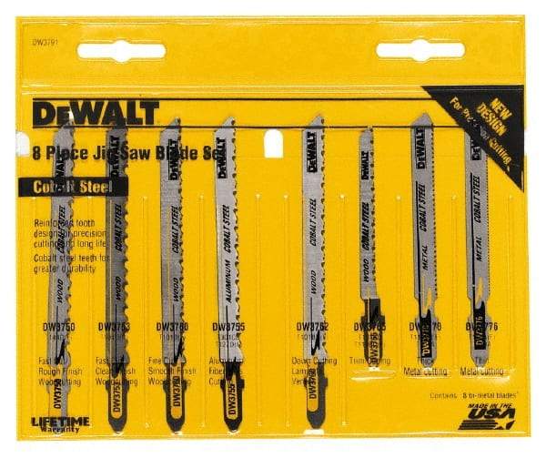 DeWALT - 8 Piece, 3" to 4" Long, 6 to 26 Teeth per Inch, Jig Saw Blade Set - T-Shank - Strong Tooling