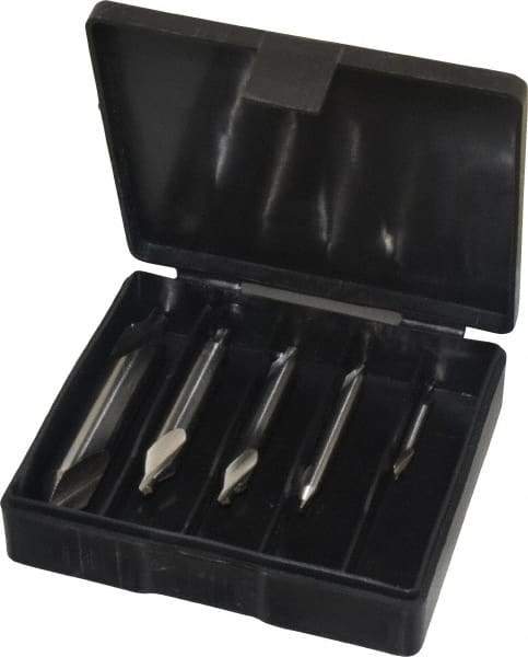 Interstate - 5 Piece, #1 to 5, Plain Edge, High Speed Steel Combo Drill & Countersink Set - 60° Incl Angle, Double End - Strong Tooling